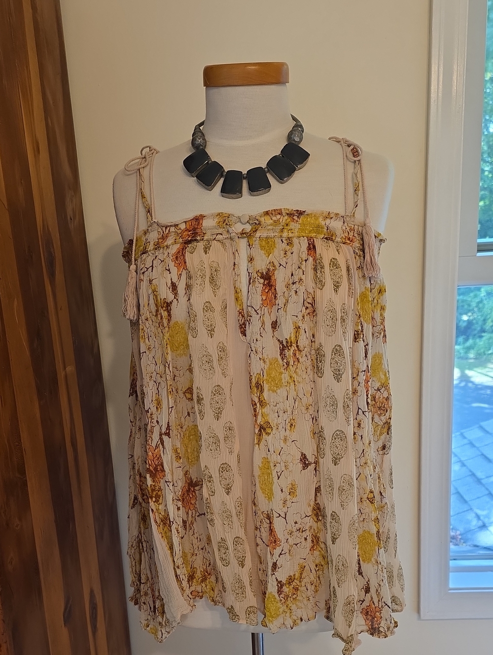 Silk Free People Cream Floral Adj Spaghetti Strap XS Gorgeous Fall Colors